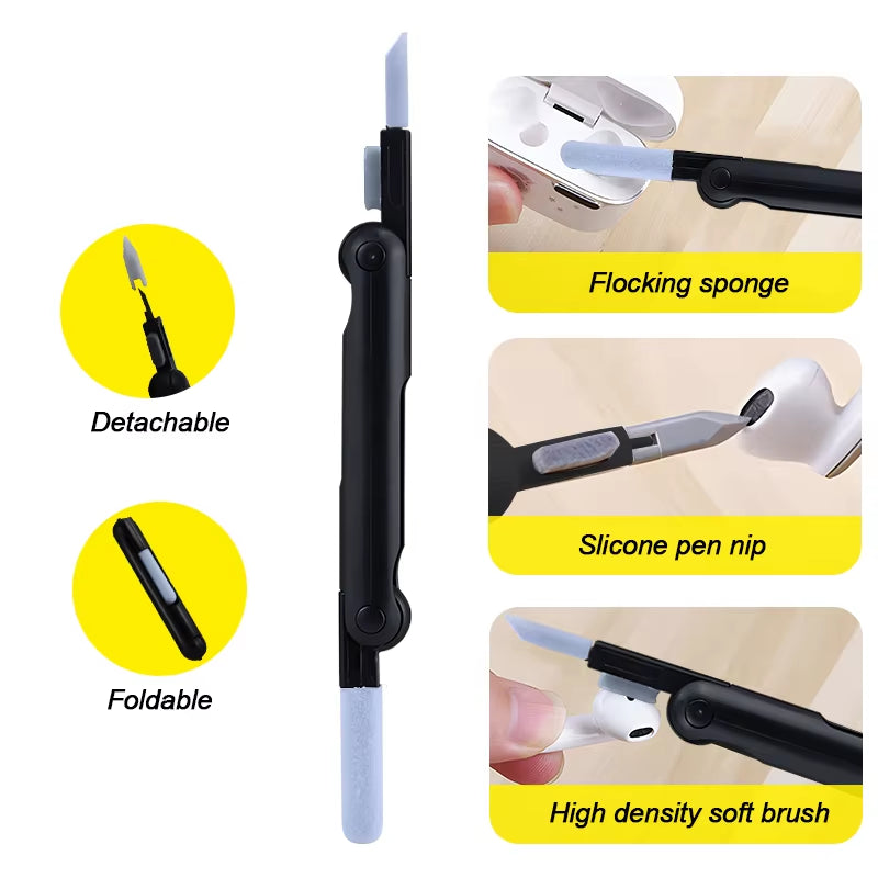 7-In-1 Computer Keyboard Cleaner Brush Screen Cleaning Spray Bottle Set Earphones Cleaning Pen Cleaning Tools Keycap Puller